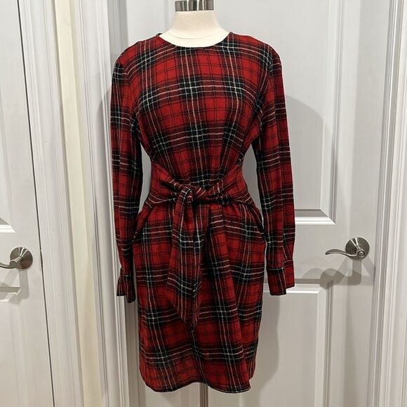 Amour Vert Sasha Plaid 100% Wool Dress Red & Black Size Large Made in the USA - Picture 2 of 13